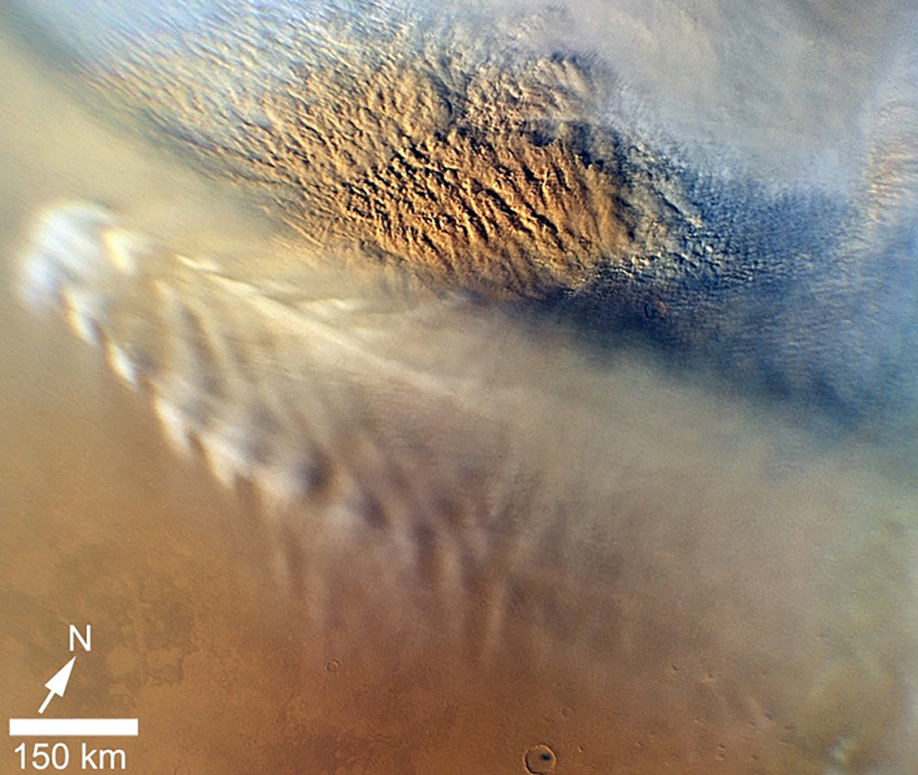 Close-up image of a dust storm on Mars