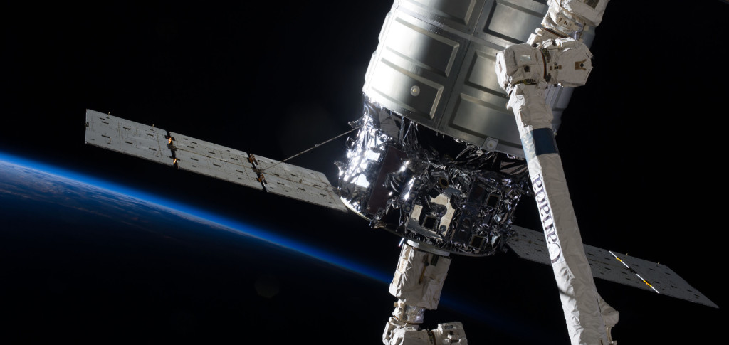 An Orbital ATK Cygnus is berthed to the ISS with 1.6 tons of supplies during the Orb-1 mission in January 2014. 