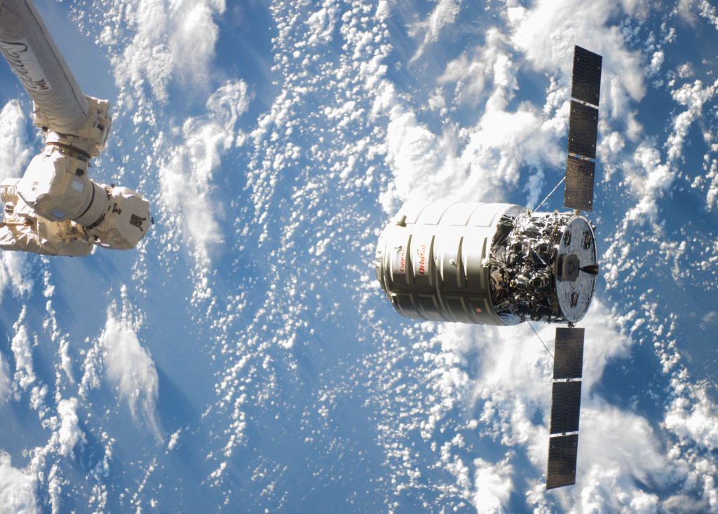 An Orbital ATK Cygnus approaches the ISS during its demonstration flight in September 2013.