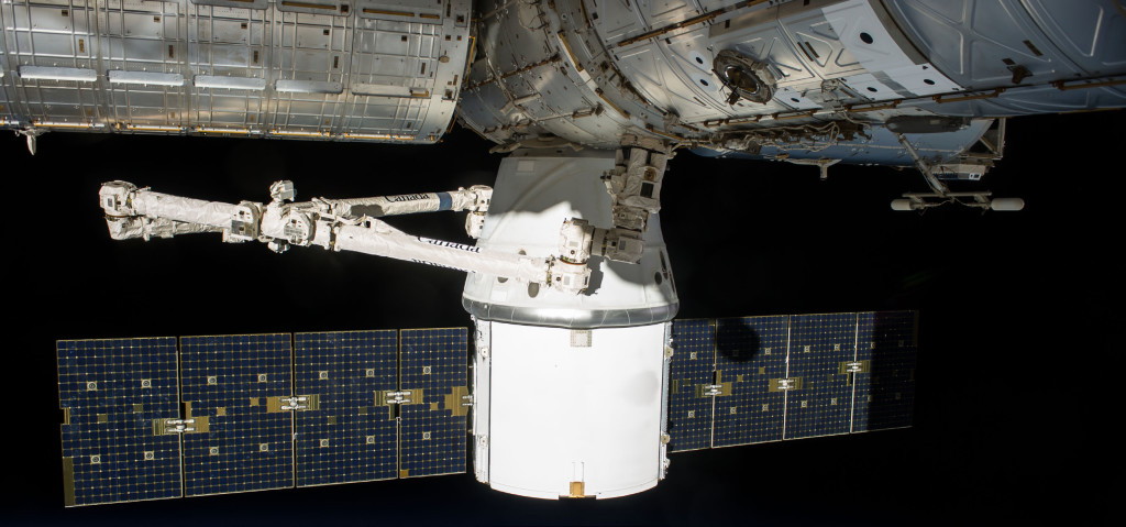 SpaceX’s uncrewed Dragon cargo spacecraft is berthed to the ISS after arriving on September 23, 2014 with 2.5 tons of supplies and equipment.