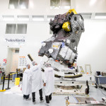 The Trace Gas Orbiter pictured in a cleanroom of Thales Alenia Space in Cannes, France.