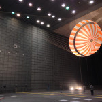 The parachute for NASA's InSight Mars mission being tested in a wind tunnel.